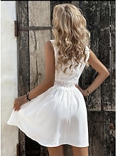 economico Abiti in pizzo bianco-Per donna Vestito bianco Mini abito Cotone con manica Feste Appuntamento Elegante A V Senza maniche Nero Bianco Colore