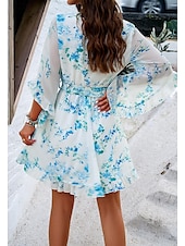abordables Robes fleuries décontractées-robe décontractée pour femme robe fourreau robe d&#039;été rose imprimé 3D cravate devant imprimé col en V manches papillon mini robe bohème mignon rendez-vous vacances demi manches été printemps