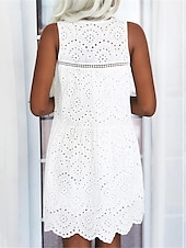 cheap White Lace Dresses-Women&#039;s Mini Dress White Dress Lace Dress Casual Dress Tank Dress Streetwear Basic Street Date Loose Fit Sleeveless V Neck White Summer