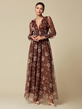 economico abito casual stampato-maxi abito floreale in rete con scollo a V