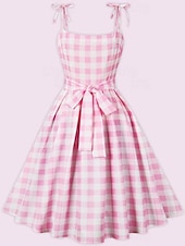 olcso Ruhák-Retró 1950-es Rockabilly Déli Swing ruha Flare ruha baba Kockás Tarkán szőtt pamutszövet Női Farsang Álarcos mulatság Hétköznapi viselet Zsúr Retro témájú buli Felnőttek Ruha Tavaszi nyár