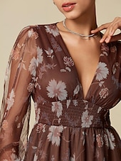economico abito casual stampato-maxi abito floreale in rete con scollo a V