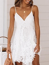 preiswerte Abschlusskleider-Damen Minikleid Weißes Kleid Abschlusskleid Spitzenkleid Sommerkleid Elegant Sexy Hochzeit Party Date Normale Passform Ärmellos Träger Weiß Sommer