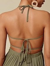 cheap Vacation Dresses-Women&#039;s Resort Maxi Dress Smocked Waist Blue Elegant Halter Neck Cami Maxi Dress Beach Cover Up