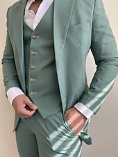 abordables Costumes d&amp;#39;affaires-Pour des hommes Mariage Costume Vert Sauge Grande occasion Couleur Pleine Coupe Sur-Mesure Ensemble de 3 pièces Droit deux boutons