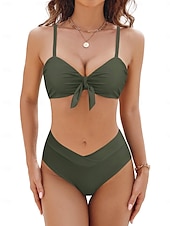 cheap Bikini Sets-Women&#039;s Normal Swimwear Bikini Swimsuit 2 Piece Beach Wear Holiday Plain Sleeveless Bathing Suits