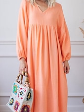 cheap Design Cotton &amp; Linen Dresses-Women&#039;s Pink Orange Rose Red Summer Spring Maxi Dress Linen-Inspired Dresses Casual Dress Basic Modern Daily Weekend Loose Fit Plain V Neck