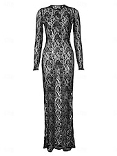 ieftine Bodycon Club Dresses-Pentru femei Rochie albă Rochie Lunga Rochie Maxi Dantelă Peteci Dată Vacanță Șic Stradă Maxi Rotund Manșon Lung Negru Alb Culoare