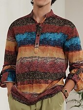 billiga Herrarnas Elitskjortor-Herr Randig Geometri Skjorta Knapp upp skjorta Långärmad Mode Streetwear Designer Utomhus Gata Ledigt Sommar Vår Höst Hög krage Mönster Gul