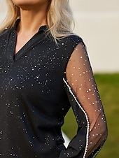 cheap Women&#039;s Plain Tops-Women&#039;s Shirt Blouse Fashion Mesh Patchwork Print Long Sleeve Regular Tops V Neck Casual Black Spring &amp;  Fall