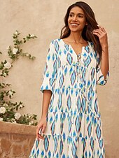 baratos Vestidos Florais-vestido maxi geométrico de cetim com decote em V