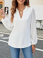preiswerte Elegante Oberteile-Hemd Bluse Damen Weiß Feste Farbe Gitter Strasse Täglich Modisch V Ausschnitt S