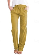 economico Pantaloni-Per donna Pantaloni Casual quotidiano Lunghezza intera Liscio A cordoncino Tasche laterali Traspirabilità Comodo Anelastico Per uscire Fine settimana Nero Bianco Giallo Blu Primavera estate Standard