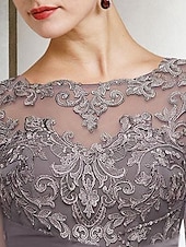 abordables Combinaisons pour maman-Combinaison deux pièces  tailleur mère de la mariée invitée de mariage église élégante petite décolleté bateau longueur sol chiffon manches mi-longues avec appliqués taille personnalisée gratuite