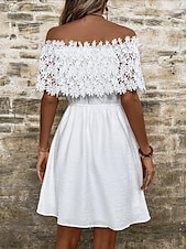 ieftine Rochii Albe din Dantela-Pentru femei Rochie Mini Rochie albă Rochie de mireasa din dantela alba Rochii Boho Chic Rochie Boho Boemia Dată Fit regulat Manșon scurt De Pe Umăr Alb Vară