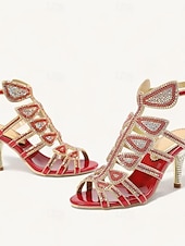 abordables Invité au mariage-Sandales à talons hauts ornées de strass et de cristaux pour femmes – bout ouvert, bride cheville et escarpins à bride cage, idéales pour les mariages, les bals de fin d'année, les cocktails et les soirées.