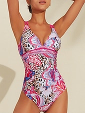 baratos trajes de banho de grife-Maiô triangular com estampa de leopardo