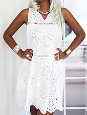cheap White Lace Dresses-Women&#039;s Mini Dress White Dress Lace Dress Casual Dress Tank Dress Streetwear Basic Street Date Loose Fit Sleeveless V Neck White Summer