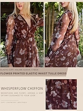 economico abito casual stampato-maxi abito floreale in rete con scollo a V