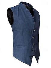 preiswerte Men&#039;s Vest-Herren Weste Hochzeit Geschäft Täglich Geschäftlich Brautkleider schlicht Frühling Herbst Tasche Polyester Atmungsaktiv Glatt Einreihiger Verschluss V Ausschnitt Regular Fit Marinenblau Weste