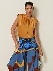 economico Bluse e camicie-camicetta senza maniche in raso a collo alto