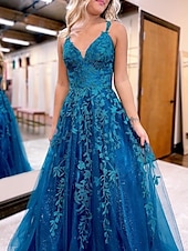 levne Plesové šaty-Ball gown A-line šaty na ples třpytivé a lesklé formální svatební párty podlahové délky bez rukávů v krku tyl bez zad s glitrovými aplikacemi