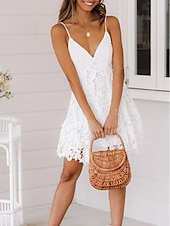 preiswerte Abschlusskleider-Damen Minikleid Weißes Kleid Abschlusskleid Spitzenkleid Sommerkleid Elegant Sexy Hochzeit Party Date Normale Passform Ärmellos Träger Weiß Sommer