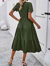baratos Vestidos de renda branca-Mulheres Vestido branco Vestido midi Com Transparência Patchwork Encontro Férias Roupa de rua Básico Gola Redonda Manga Curta Preto Branco Marron Cor