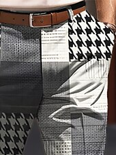 preiswerte Schlank-Hahnentritt-Business-Casual-Herren-Business-Anzughose mit 3D-Druck, flache Vorderseite, gerades Bein, entspannte Passform, Polyester-Hose mit mittlerer Taille, Outdoor-Streetwear für die Arbeit,