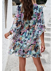 abordables Robes fleuries décontractées-robe décontractée pour femme robe fourreau robe d&#039;été rose imprimé 3D cravate devant imprimé col en V manches papillon mini robe bohème mignon rendez-vous vacances demi manches été printemps