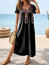 abordables Robes Boho-Robe Maxi Femme Robe Décontractée Robe T-shirt Robe Tee Robe d&#039;été Bohémienne Rendez-vous Coupe Régulière Géométrique Manches Courtes Col Rond Noir Gris Foncé Été