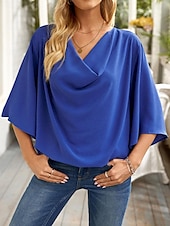 preiswerte Elegante Oberteile-Hemd Bluse Damen Schwarz Weiß Wein Feste Farbe Rüschen Strasse Täglich Modisch V Ausschnitt S