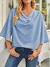 preiswerte Elegante Oberteile-Hemd Bluse Damen Schwarz Weiß Wein Feste Farbe Rüschen Strasse Täglich Modisch V Ausschnitt S