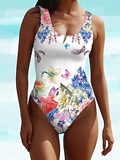 billiga One-piece-baddräkter-Kvinnors badkläder En-delad Monokini Badkläder baddräkt Öppen rygg Tryckt Hög midja Sportmode Blommig Scoop Neck Ärmlös Badkläder