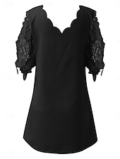 preiswerte schwarzes Minikleid-Damen Spitzenkleid Minikleid Spitze Patchwork Hochzeit Verabredung Strassenmode Basic V Ausschnitt 3/4 Ärmel Schwarz Farbe