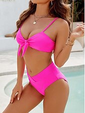 cheap Bikini Sets-Women&#039;s Normal Swimwear Bikini Swimsuit 2 Piece Beach Wear Holiday Plain Sleeveless Bathing Suits
