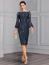 ieftine Seturi de rochii pentru mama-Rochie în două piese Fustă pentru mama miresei Invitat la nuntă Elegantă Rochie de petrecere pe umeri Lungime până la genunchi Chiffon Dantelă Mătase imitată Mâneci 3/4 cu fundițe 2025 mărime