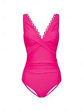 economico Costumi da bagno di stilisti-costume intero con scollo a V e bordo petalo a triangolo