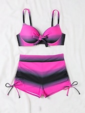 voordelige Bikinisets-dames badpak bikini set halter strik voorkant hoge taille shorts gradiënt roze grijs zomer strandkleding snel drogend verstelbare pasvorm normale maat