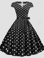 abordables Vestidos-Vestido de Años 50 con Lunares Vestido Retro Vintage de los 1950 Disfraces de Grease Vestido de Vacaciones Vestido de Campana Disfraz de Cosplay para Mujeres Vestido Diario Casual Máscara