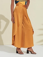 economico pantaloni da donna-pantaloni alti casual con volant in raso
