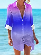 Women's Mini Dress Shirt Dress Hawaiian Shirts  Flowy  Fashion Buttons Print Long Sleeve Long  Shirt Collar Casual Holiday Beach Blue Green Summer Holiday Clothes Beach Wear4