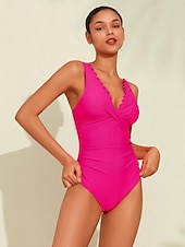 economico Costumi da bagno di stilisti-costume intero con scollo a V e bordo petalo a triangolo