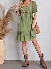 Χαμηλού Κόστους Βασικά Ψεύτικα Φορέματα-Γυναικεία Μίνι φόρεμα Λινό από ψεύτικο βαμβάκι Φόρεμα ριχτό Καθημερινό φόρεμα Καλοκαιρινό φόρεμα Κομψό στυλ street Βασικό Διακοπές Δρόμος Ημερομηνία Χαλαρή Εφαρμογή Κοντομάνικο Λαιμόκοψη V