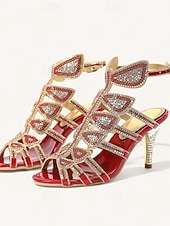 abordables Invité au mariage-Sandales à talons hauts ornées de strass et de cristaux pour femmes – bout ouvert, bride cheville et escarpins à bride cage, idéales pour les mariages, les bals de fin d'année, les cocktails et les soirées.