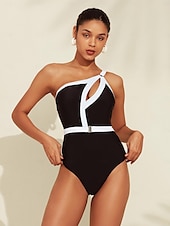 baratos trajes de banho de grife-maiô de um ombro com buraco contrastante hepburn