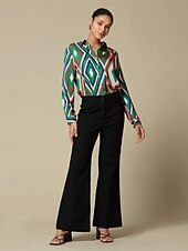 baratos camisas, tops e blusas-camisa casual com estampa geométrica de cetim