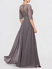 abordables Combinaisons pour maman-Combinaison deux pièces  tailleur mère de la mariée invitée de mariage église élégante petite décolleté bateau longueur sol chiffon manches mi-longues avec appliqués taille personnalisée gratuite