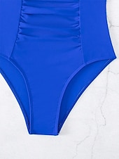 abordables Maillots de bain une pièce-Maillot de bain une pièce femme décolleté en V col clé ruché tankini maillot de bain bleu couleur unie extensible à séchage rapide été plage avec accents dorés contrôle du ventre maillot de bain