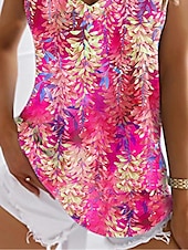 billiga Grafisk butik Tank tops &amp; Camis-Damers linnen topp linnen väst mode blommigt tryck ärmlös vanlig topp V-hals avslappnad rosa sommar
